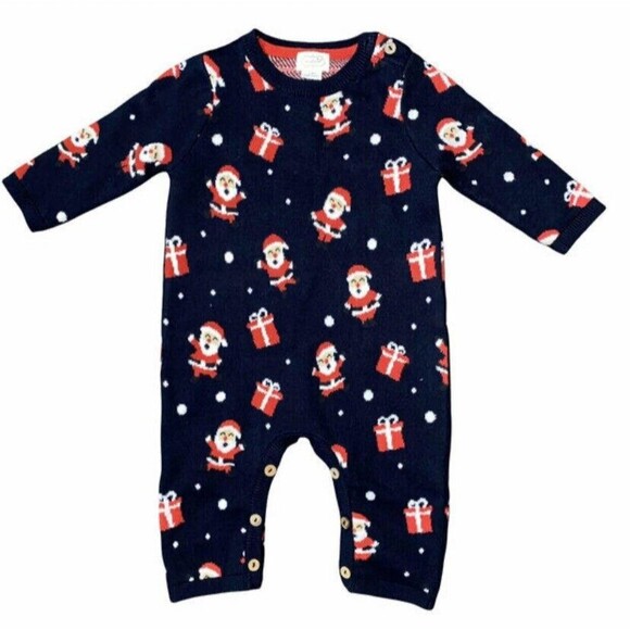NWT Mud Pie Sweater Knit Romper Santa 6-9 Mos - Picture 1 of 5